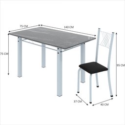 Conjunto de Jantar Mesa 140x75cm Tampo de Granito Topázio com 6 Cadeiras Sara Yescasa - 3
