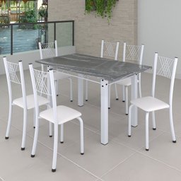 Conjunto de Jantar Mesa 140x75cm Tampo de Granito Topázio com 6 Cadeiras Sara Yescasa - 1