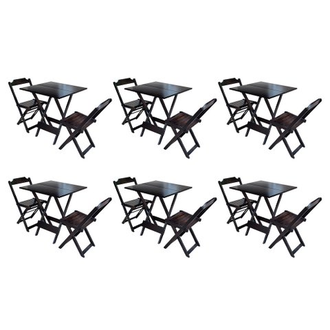 Kit 6 Conjuntos de Mesa Dobrável com 2 Cadeiras de Madeira 70x70 - Tabaco