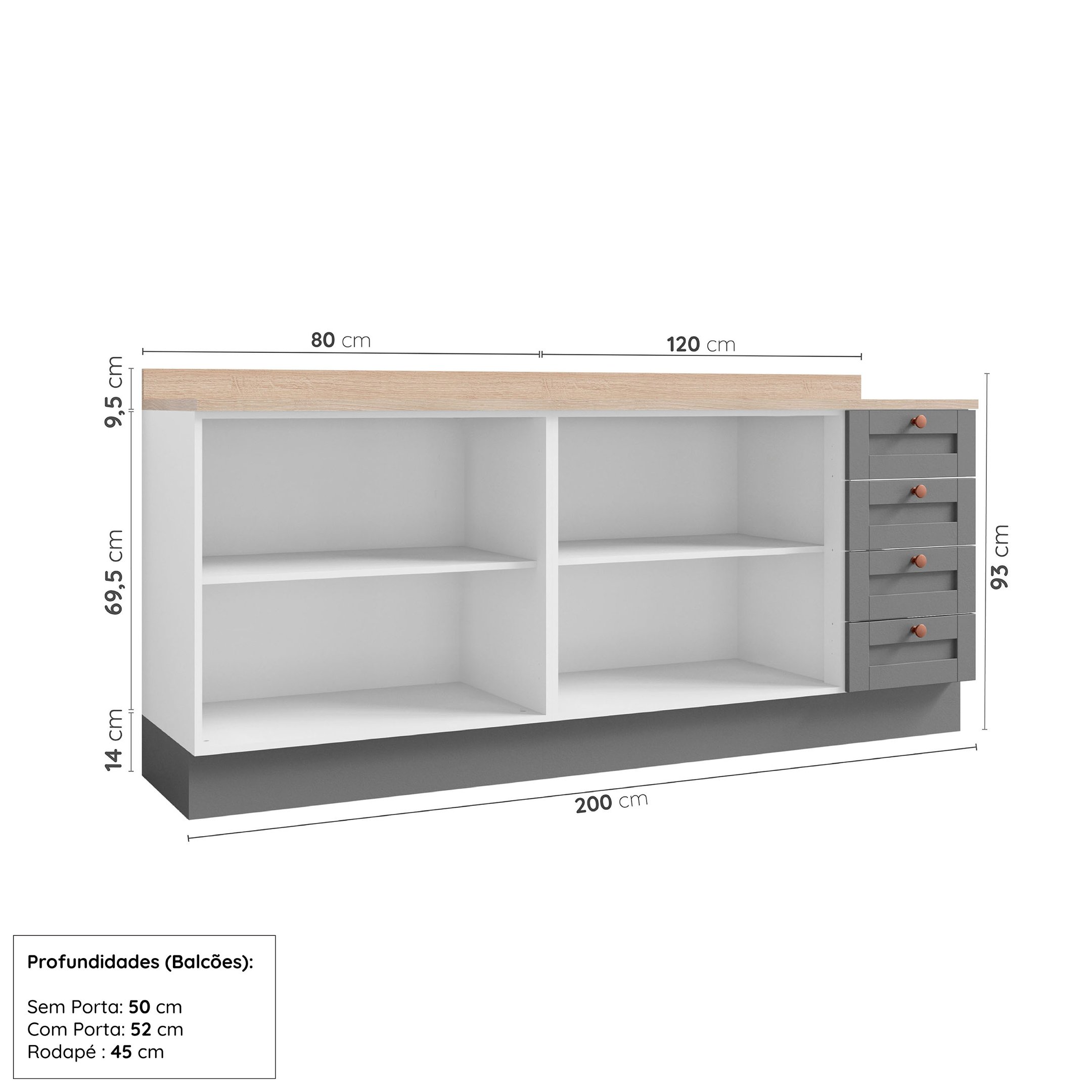 Cozinha Modulada 2 Peças com Tampo 2 Balcões Arizona CabeCasa MadeiraMadeira - 4