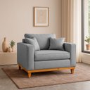 Ver imagem 1 de Poltrona Sofa Benny Linho Cinza com Almofada Base de Madeira Castanho - Arkell