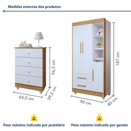 Quarto de Bebê Guarda Roupa 3 Portas e Cômoda 100% MDF Nina  - 3