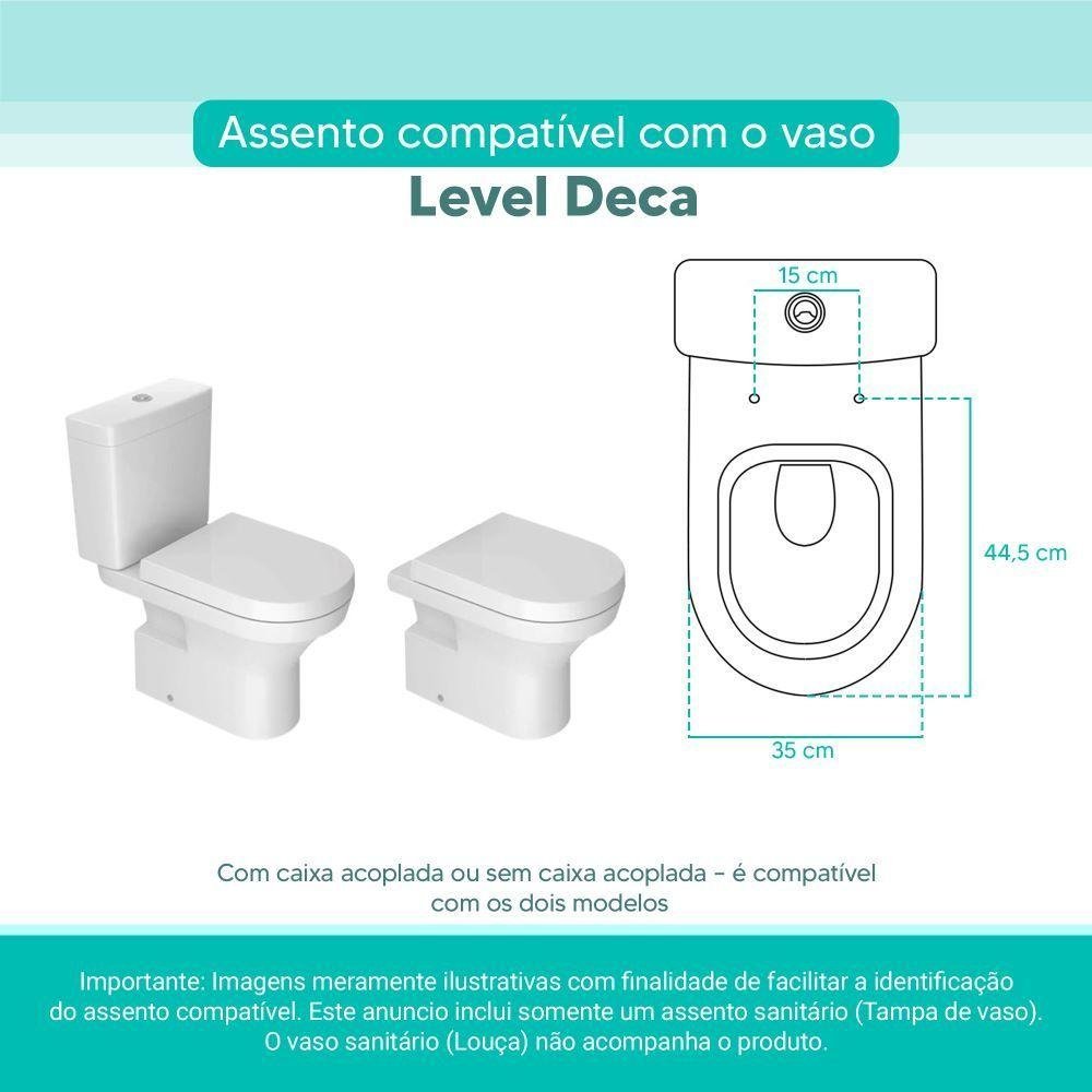 Assento Sanitário Tampa de Vaso Branco Mdf Laqueado Level para Bacia Deca - 3