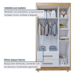 Quarto de Bebê Guarda Roupa 3 Portas e Berço Mini Cama 100% MDF Nina  - 14