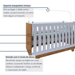 Quarto de Bebê Guarda Roupa 3 Portas e Berço Mini Cama 100% MDF Nina  - 7