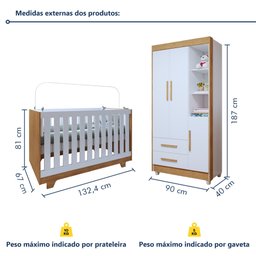 Quarto de Bebê Guarda Roupa 3 Portas e Berço Mini Cama 100% MDF Nina  - 3