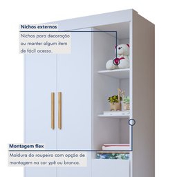 Quarto de Bebê Guarda Roupa 3 Portas e Berço Mini Cama 100% MDF Nina  - 13