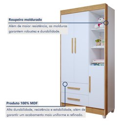 Quarto de Bebê Guarda Roupa 3 Portas e Berço Mini Cama 100% MDF Nina  - 11