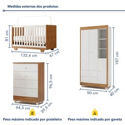 Quarto de Bebê Cômoda Berço e Guarda Roupa com Colchão Nina - 3 Quarto de Bebê Cômoda Berço e Guarda Roupa com Colchão Nina - 3