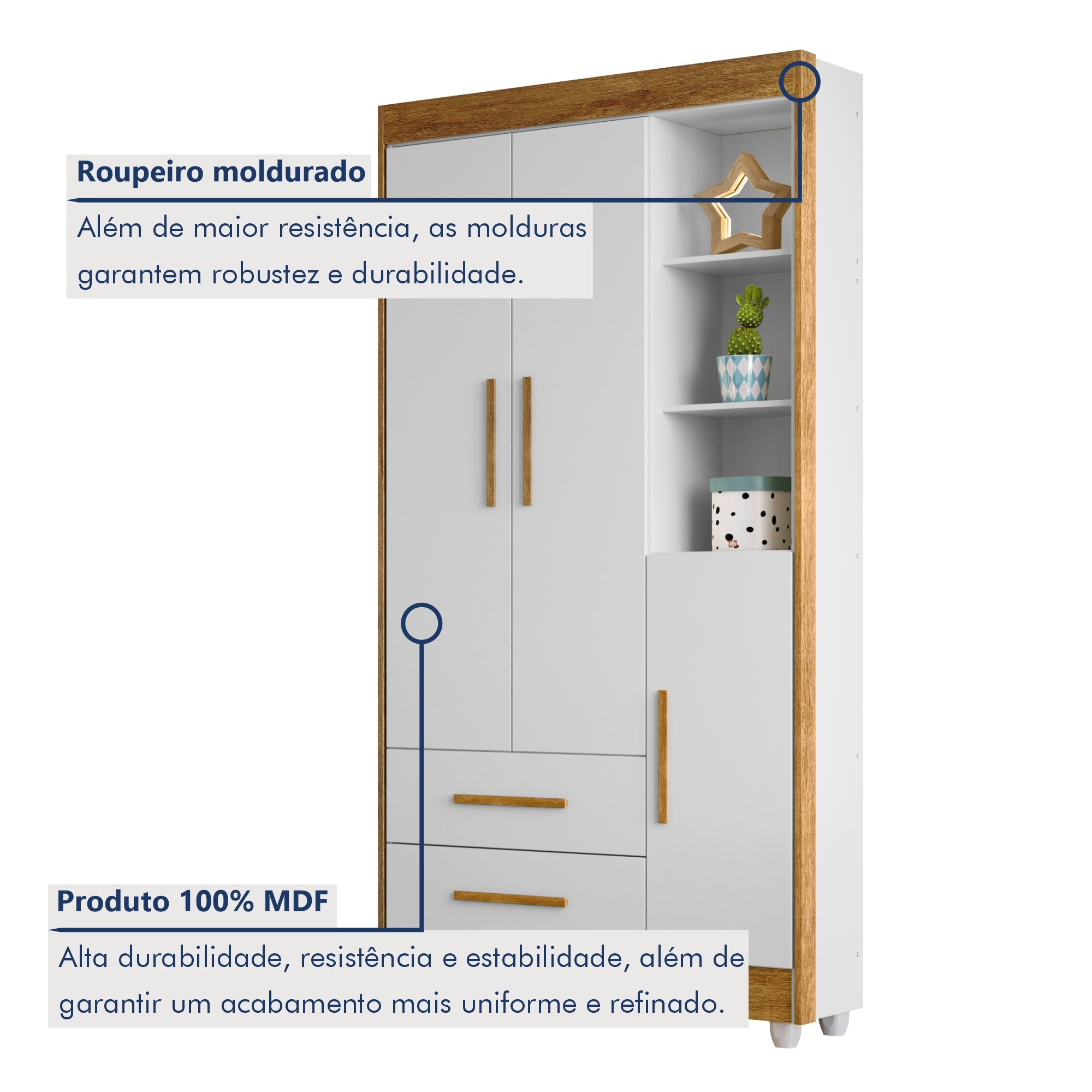 Quarto de Bebê Guarda Roupa 3 Portas e Berço Mini Cama 100% MDF com Colchão Nina  - 10