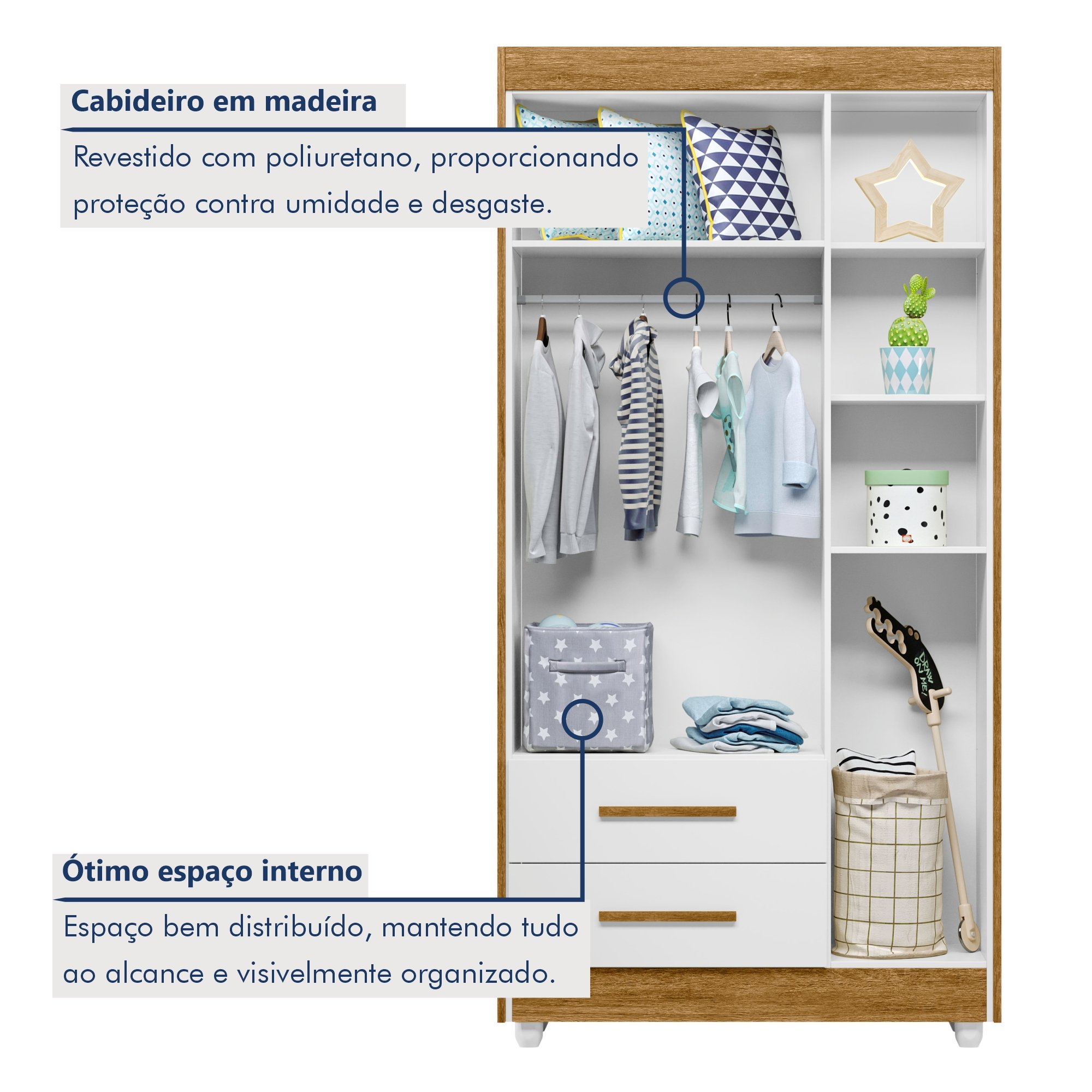 Quarto de Bebê Guarda Roupa 3 Portas e Berço Mini Cama 100% MDF com Colchão Nina  - 13