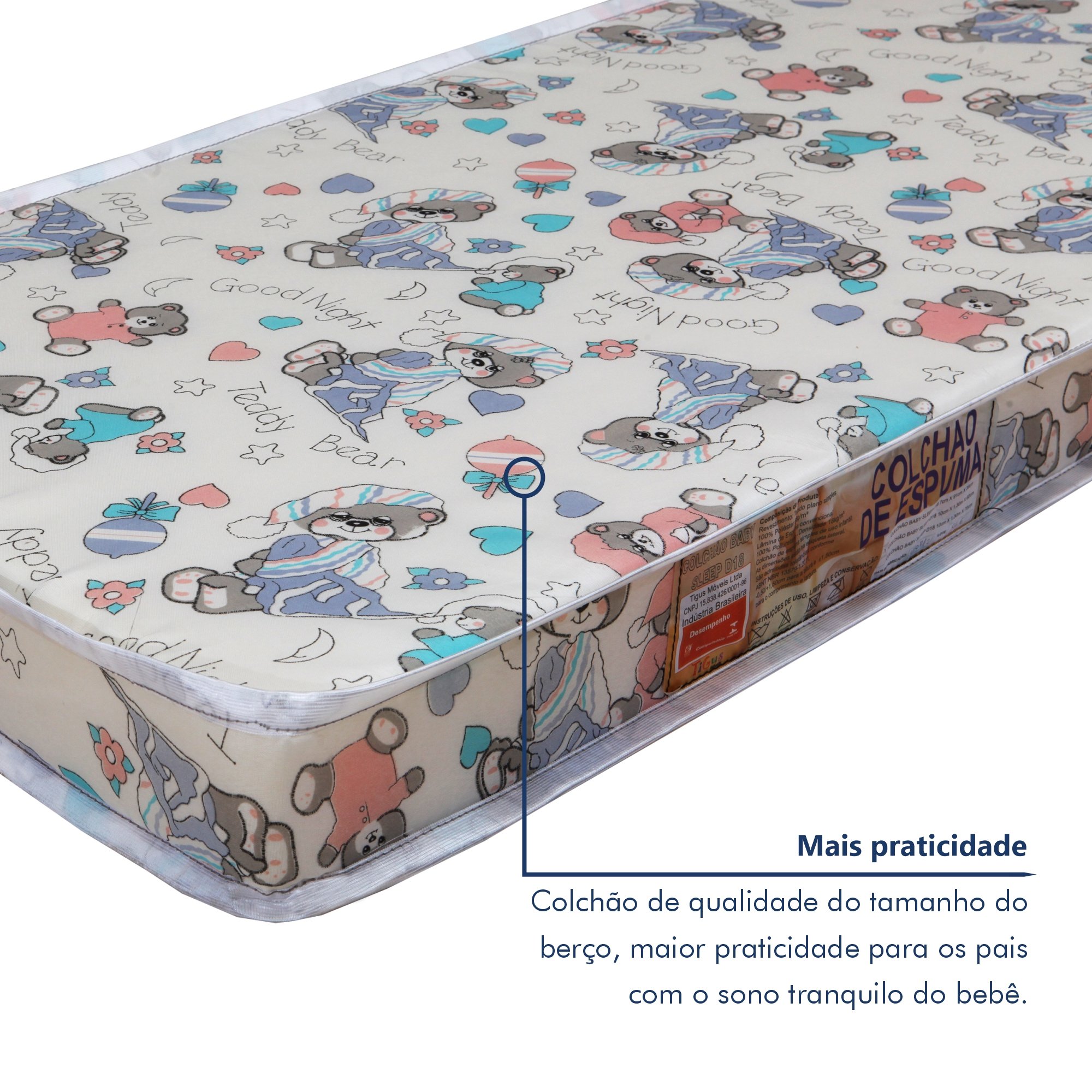 Quarto de Bebê Guarda Roupa 3 Portas e Berço Mini Cama 100% MDF com Colchão Nina  - 4