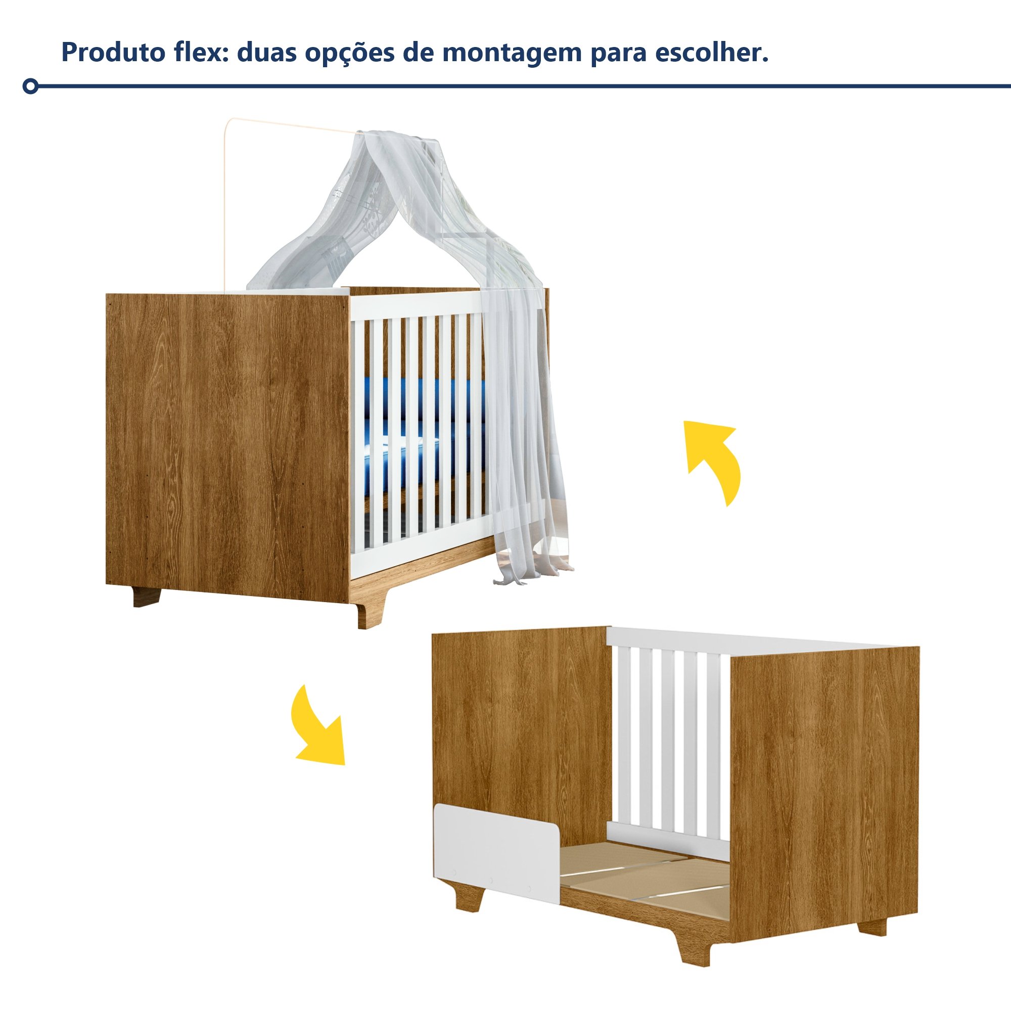 Quarto de Bebê Guarda Roupa 3 Portas e Berço Mini Cama 100% MDF com Colchão Nina  - 2