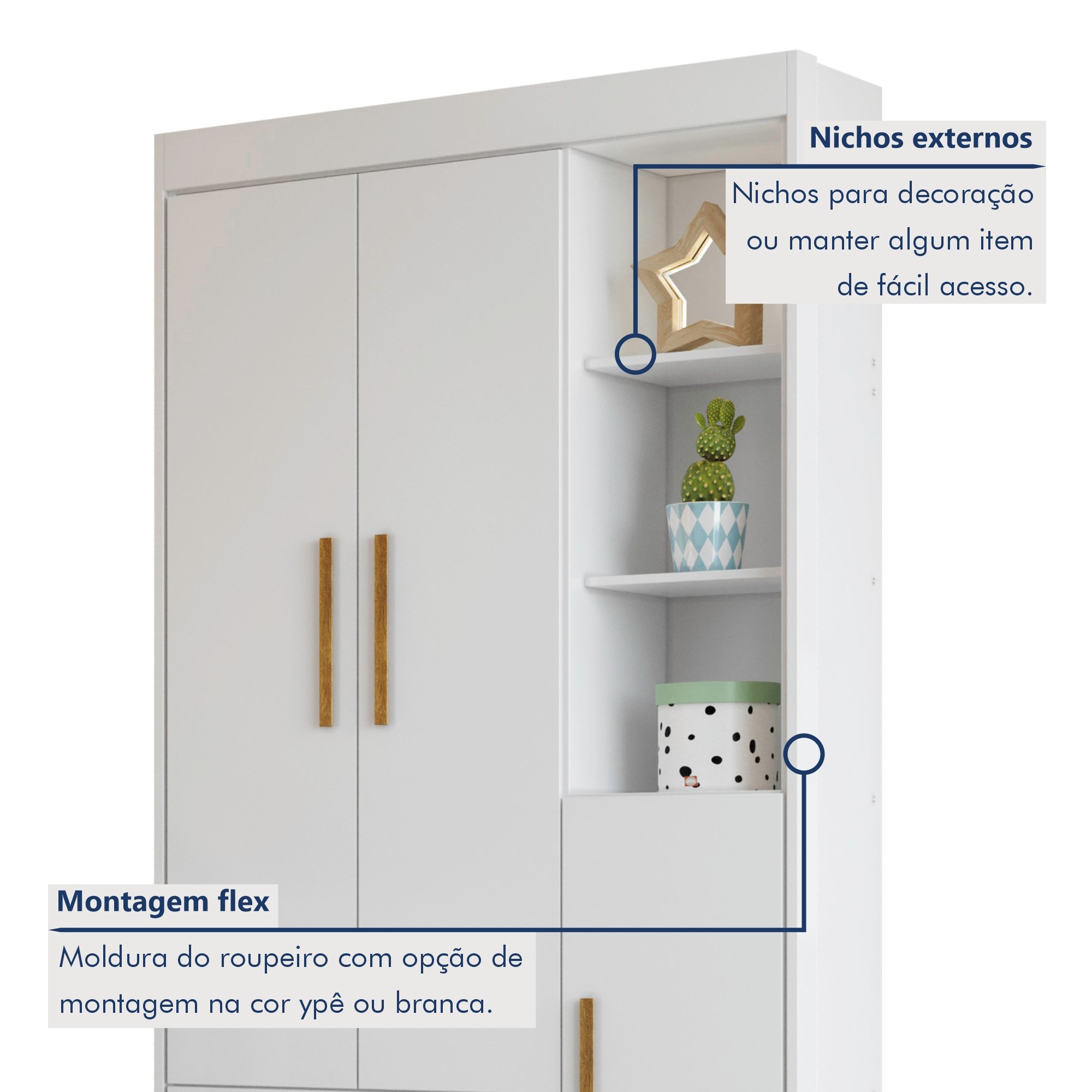 Quarto de Bebê Guarda Roupa 3 Portas e Berço Mini Cama 100% MDF com Colchão Nina  - 12