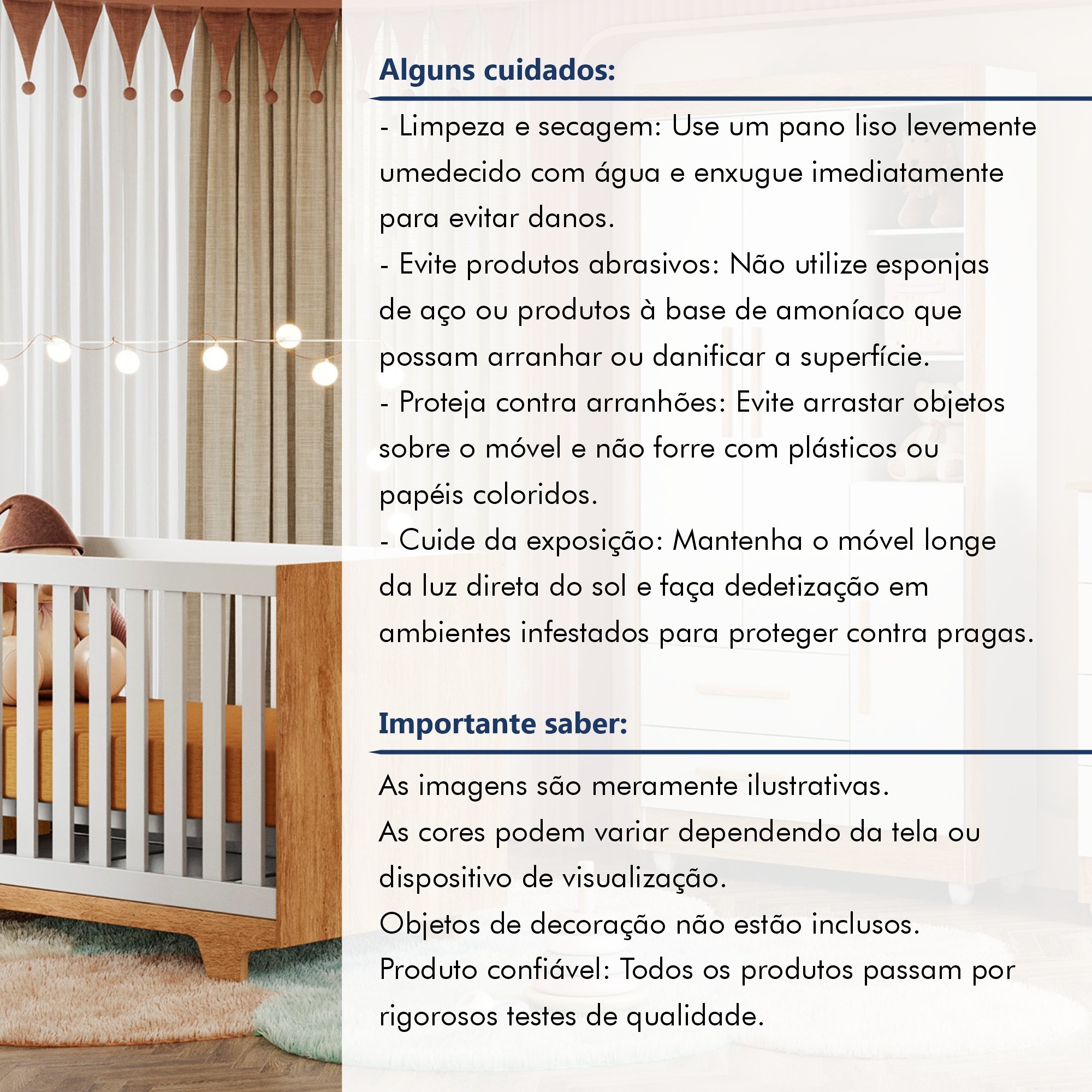 Quarto de Bebê Guarda Roupa 3 Portas e Berço Mini Cama 100% MDF com Colchão Nina  - 17