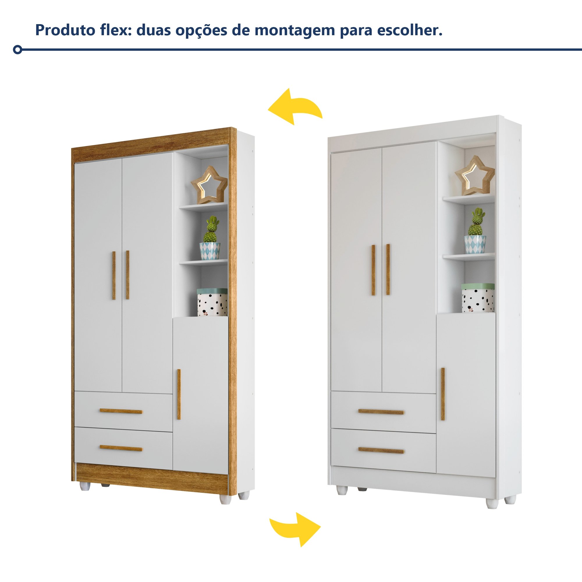Quarto de Bebê Guarda Roupa 3 Portas e Berço Mini Cama 100% MDF com Colchão Nina  - 8