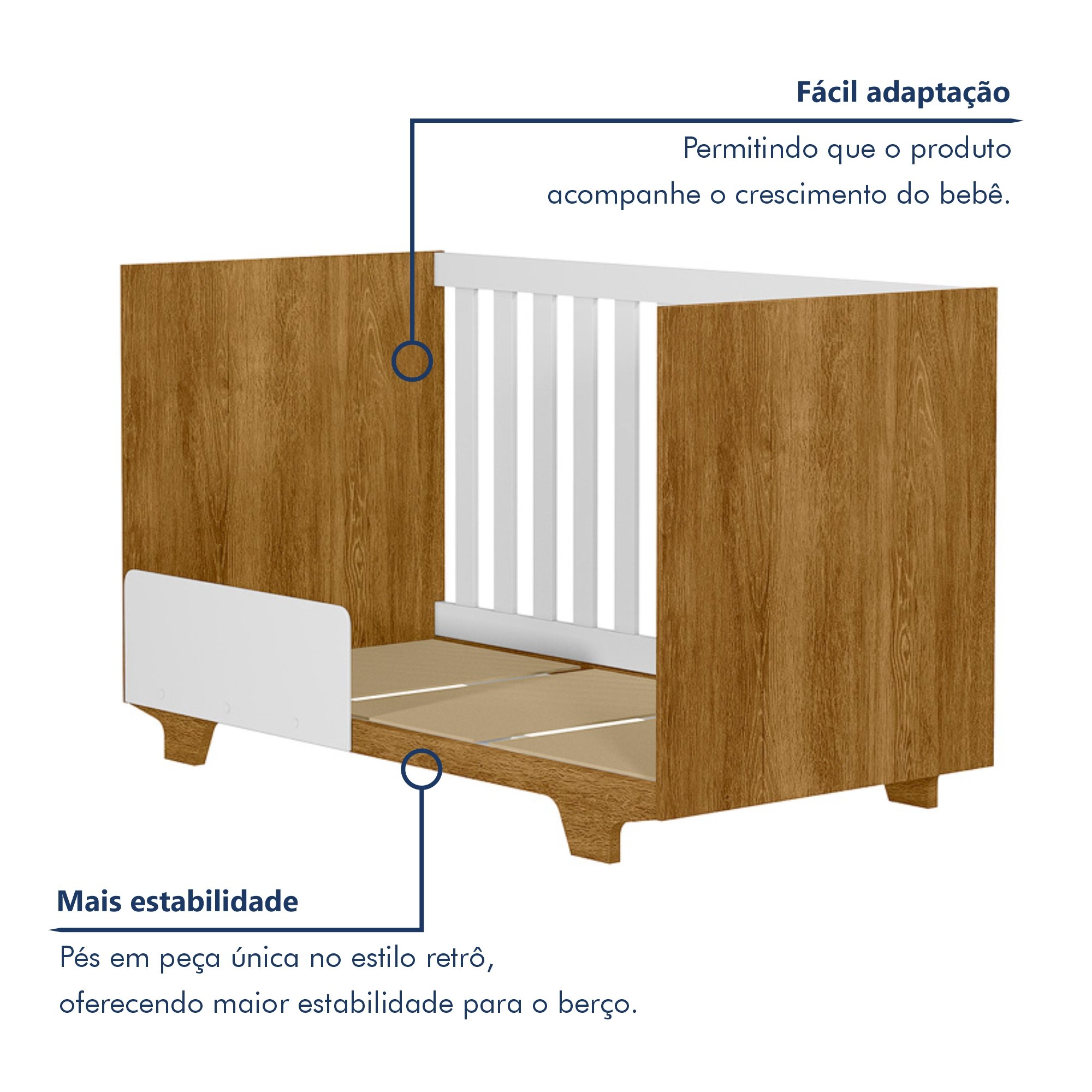 Quarto de Bebê Guarda Roupa 3 Portas e Berço Mini Cama 100% MDF com Colchão Nina  - 7