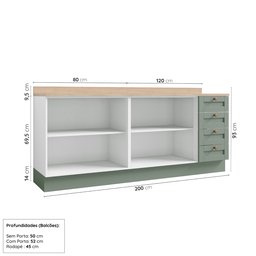 Cozinha Modulada 2 Peças com Tampo 2 Balcões Arizona CabeCasa MadeiraMadeira - 4