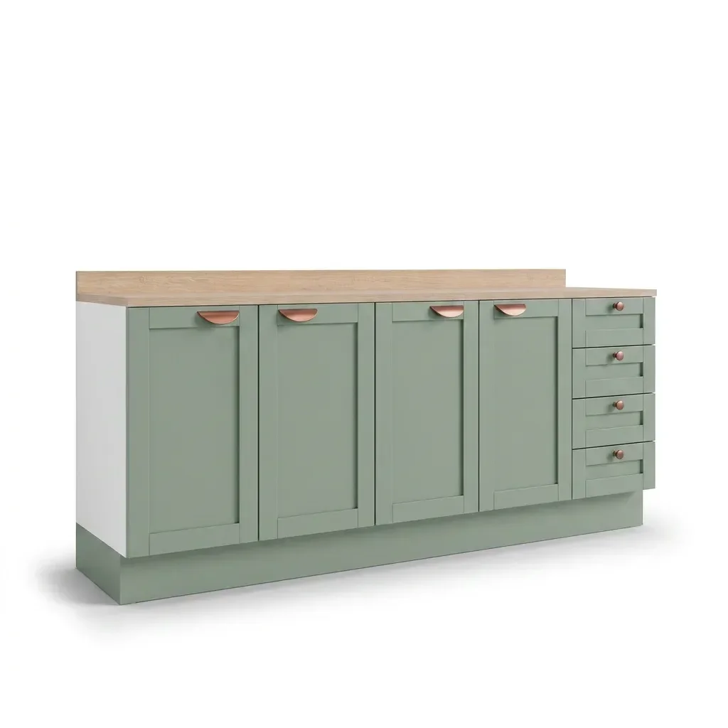 Ver imagem 3 de Cozinha Modulada 2 Peças com Tampo 2 Balcões CabeCasa MadeiraOriginals Verde/Branco/Menta