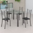 Ver imagem 1 de Conjunto de Jantar Mesa 120x75cm Tampo de Vidro Incolor com 4 Cadeiras Sara Yescasa Prata/Preto Liso/Mart