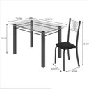 Ver imagem 3 de Conjunto de Jantar Mesa 120x75cm Tampo de Vidro Incolor com 4 Cadeiras Sara Yescasa Prata/Preto Liso/Mart