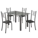 Ver imagem 2 de Conjunto de Jantar Mesa 120x75cm Tampo de Vidro Incolor com 4 Cadeiras Sara Yescasa Prata/Preto Liso/Mart