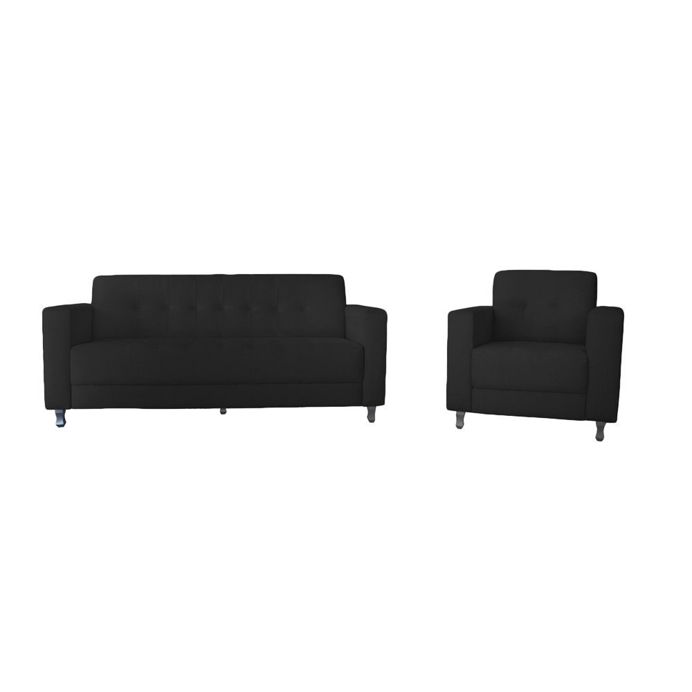 Kit Sofa 3 Lugares + Poltrona Elegance Couro Sintetico Preto - Lares Decor