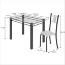 Ver imagem 3 de Conjunto de Jantar Mesa 120x75cm Tampo de Vidro Incolor com 4 Cadeiras Sara Yescasa Prata/Branco Liso/Mart
