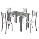 Ver imagem 2 de Conjunto de Jantar Mesa 120x75cm Tampo de Vidro Incolor com 4 Cadeiras Sara Yescasa Prata/Branco Liso/Mart