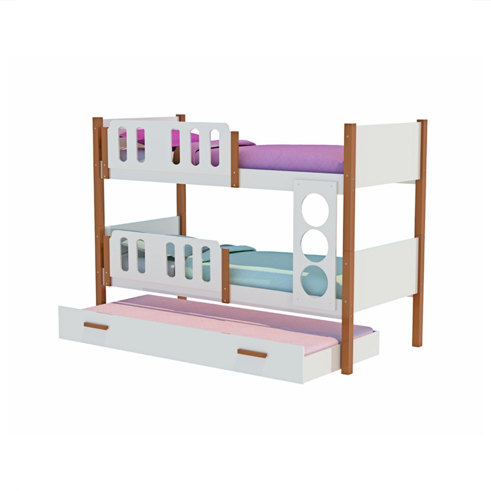 Beliche Infantil Solteiro Ônix com Cama Auxiliar - Branco Mel - Divaloto Móveis - 3