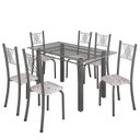 Ver imagem 2 de Conjunto de Jantar Mesa 140x75cm Tampo de Vidro Incolor com 6 Cadeiras Sara Yescasa