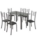 Ver imagem 2 de Conjunto de Jantar Mesa 140x75cm Tampo de Vidro Incolor com 6 Cadeiras Sara Yescasa