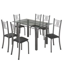 Conjunto de Jantar Mesa 140x75cm Tampo de Vidro Incolor com 6 Cadeiras Sara Yescasa - 2