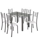 Ver imagem 2 de Conjunto de Jantar Mesa 140x75cm Tampo de Vidro Incolor com 6 Cadeiras Sara Yescasa