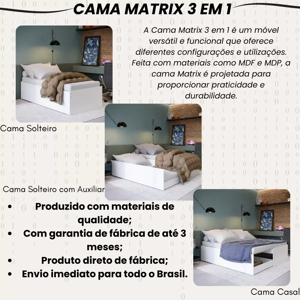 Ver mais imagens de Cama Bicama C/ 2 Colchões Bibox Solteiro Casal Auxiliar 3 em 1 Compacta Cor Branco