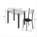 Ver imagem 3 de Conjunto de Jantar Mesa 100x60cm Tampo de Vidro Incolor com 4 Cadeiras Sara Yescasa Prata/Preto Liso/Mart