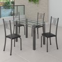 Ver imagem 1 de Conjunto de Jantar Mesa 100x60cm Tampo de Vidro Incolor com 4 Cadeiras Sara Yescasa Prata/Preto Liso/Mart