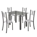 Ver imagem 2 de Conjunto de Jantar Mesa 100x60cm Tampo de Vidro Incolor com 4 Cadeiras Sara Yescasa Prata/Branco Liso/Mart