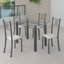 Ver imagem 1 de Conjunto de Jantar Mesa 100x60cm Tampo de Vidro Incolor com 4 Cadeiras Sara Yescasa Prata/Branco Liso/Mart