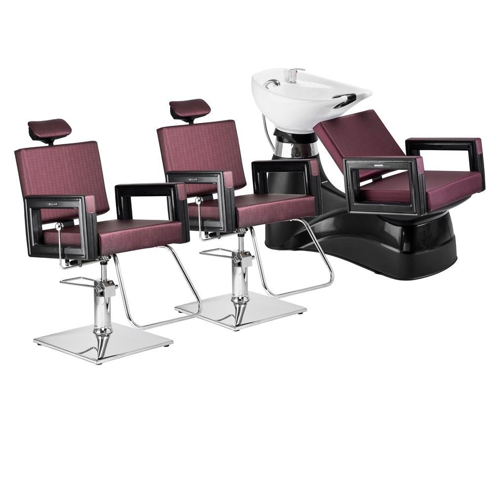 Kit Salão 2 Cadeiras Hidráulicas + Lavatório com Cuba Dompel Square Roxo/preto/branco - 1