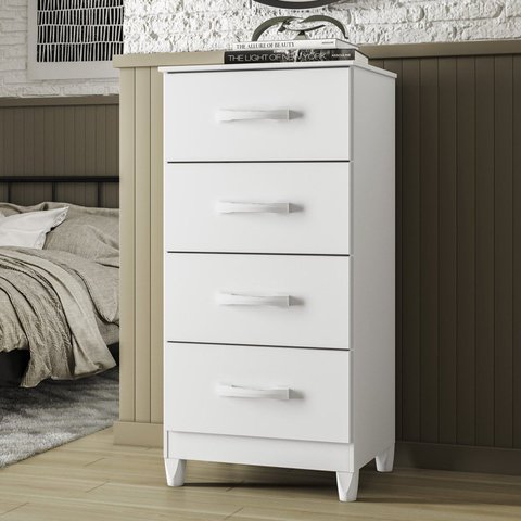 Cômoda para Quarto 4 Gavetas Mobi Branco/Fosco/Rosa Matte