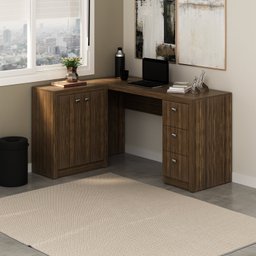 Mesa para Escritório em L com 3 Gavetas e Armários Me4100  - 1