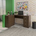 Ver imagem 2 de Escrivaninha Mesa Escritório em L com e Armários ME4100 3 Gavetas 136cm Nogal Marrom