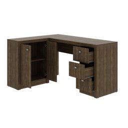 Mesa para Escritório em L com 3 Gavetas e Armários Me4100  - 4