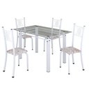 Ver imagem 2 de Conjunto de Jantar Mesa 120x75cm Tampo de Vidro Incolor com 4 Cadeiras Sara Yescasa Branco/Botanic Bege