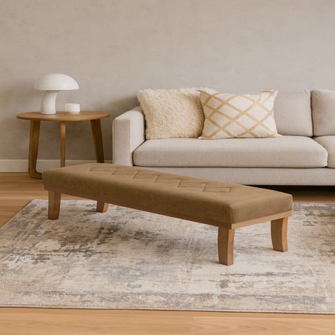 Puff para Sala de Estar 140cm Linho Theo Marrom/Mel