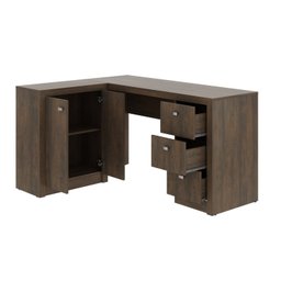 Mesa para Escritório em L com 3 Gavetas e Armários Me4100  - 4