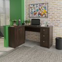 Ver imagem 2 de Escrivaninha Mesa Escritório em L com 3 Gavetas e Armários Me4100