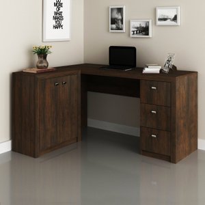 Mesa para Escritório em L com 3 Gavetas e Armários Me4100 