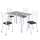 Ver imagem 2 de Conjunto de Jantar Mesa 120x75cm Tampo de Vidro Incolor com 4 Cadeiras Sara Yescasa Branco/Preto Liso